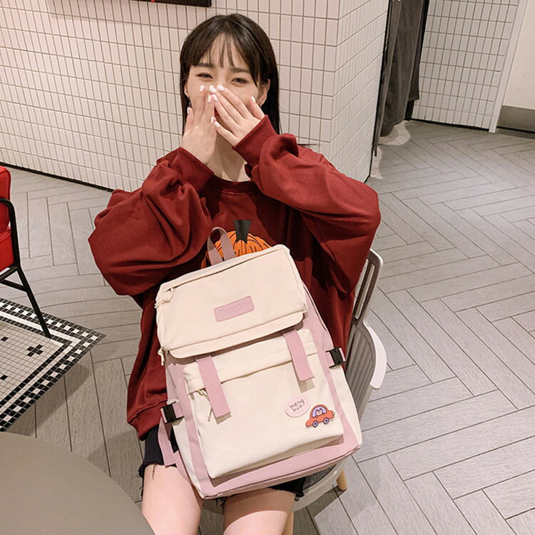 リュック リュックサック 大容量 バックパック デイパック バイカラー ナイロン 防水 かわいい おしゃれ 無地 シンプル 通勤 通学 学生 中学生 高校生 ダブルバックル ユニセックス 収納 アウトドア お出かけ 女子 女の子 フラップ付き 機能性 スクールバッグ 贈り物 出張