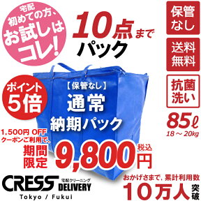 【ポイント5倍＆1500円OFFクーポン】11,300円 → 9,800円 ＼ 祝10万人突破記念 特別企画！／ 数量限定 【通常パック10点】 クリーニング 保管 詰め放題 宅配 送料無料 ダウン 枚数制限なし 入れ放題 宅配クリーニング クーポン 抗菌 クレス