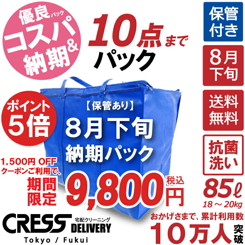 ポイント5倍! 大決算特別セール! 【1500円OFFクーポン！】11,300円 → 9,800円 ＼ 祝10万人突破記念 特別企画！／ 【8月下旬パック10点】クリーニング 保管 詰め放題 宅配 送料無料 ダウン 枚数制限なし 宅配クリーニング クーポン 抗菌 シミ抜き クレス クリーニング