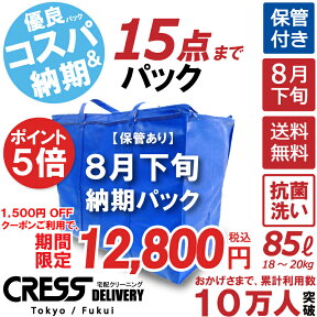 【ポイント5倍＆1500円OFFクーポン】14,300円 → 12,800円 ＼ 祝10万人突破記念 特別企画！／ 数量限定 【8月下旬パック15点】クリーニング 保管 詰め放題 宅配 送料無料 ダウン 枚数制限なし 宅配クリーニング ポイント クーポン 抗菌 除菌 シミ抜き クレス クリーニング