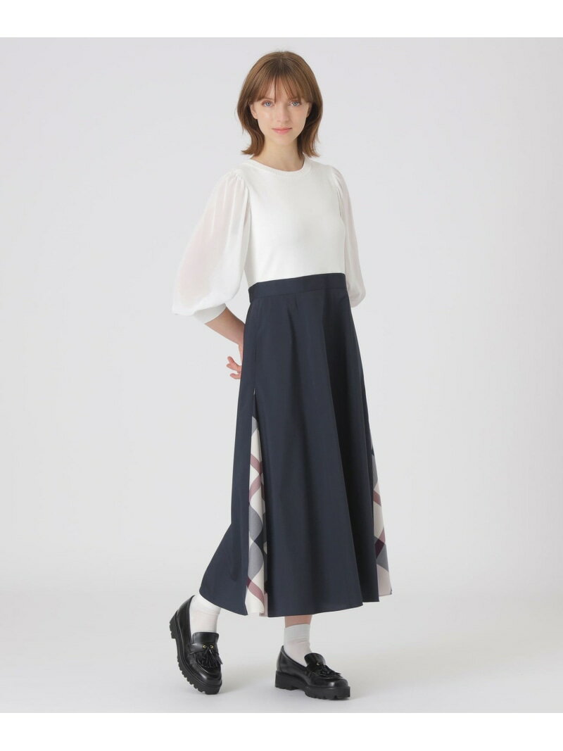 シアースリーブニットドッキングドレス BLUE LABEL CRESTBRIDGE ブルーレーベル / ブラックレーベル・クレストブリッジ ワンピース・ドレス ドレス ホワイト ブラック【送料無料】[Rakuten Fashion]