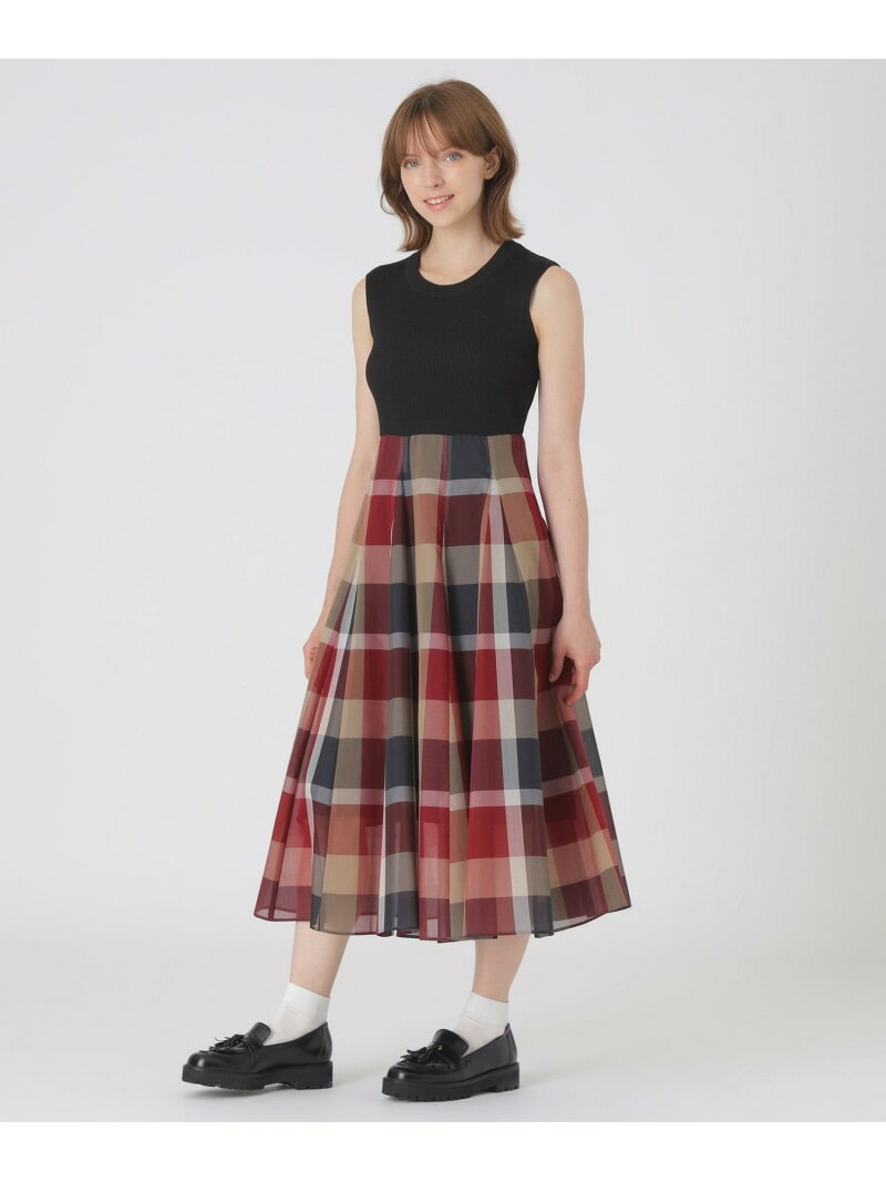 クレストブリッジチェックシアーボイルニットコンビドレス BLUE LABEL CRESTBRIDGE ブルーレーベル / ブラックレーベル・クレストブリッジ ワンピース・ドレス ドレス レッド パープル【送料無料】[Rakuten Fashion]