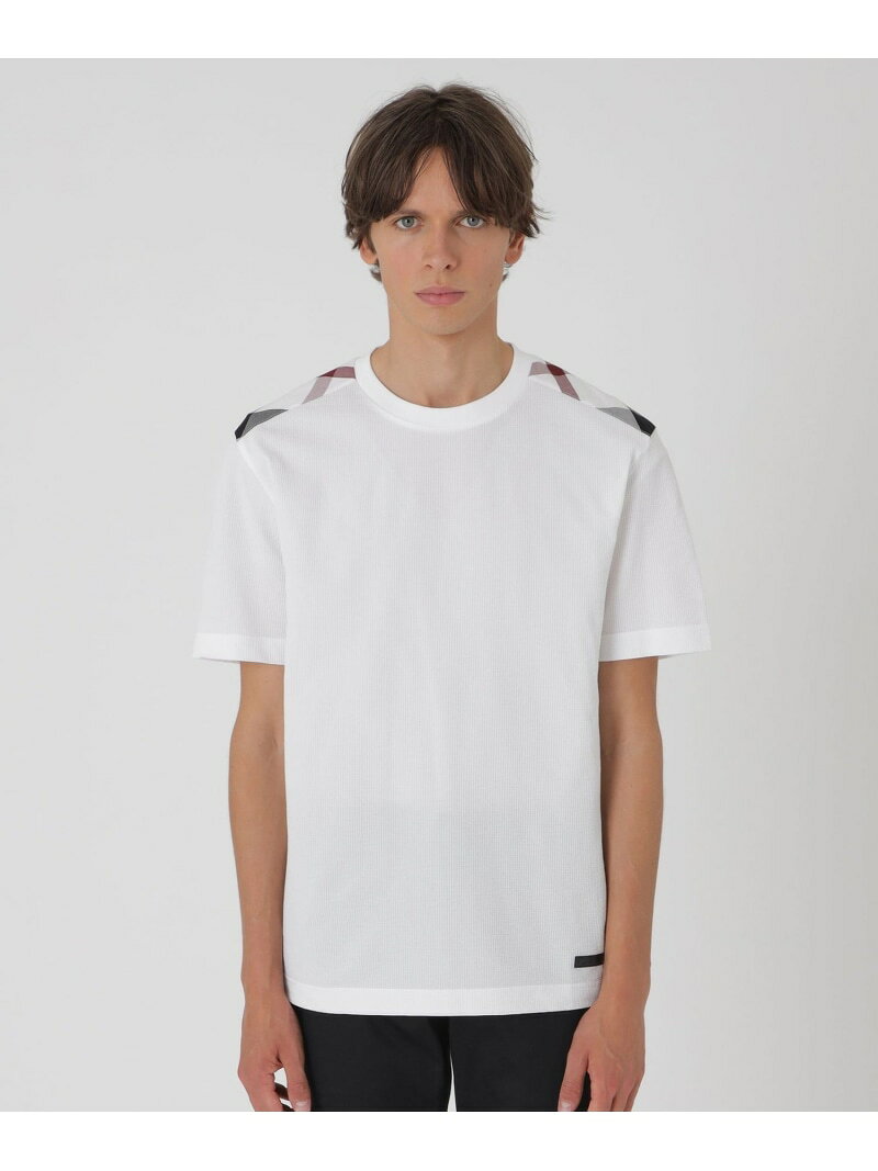 ハイゲージサッカーショルダーチェックTシャツ BLACK LABEL CRESTBRIDGE ブルーレーベル / ブラックレーベル・クレストブリッジ トップス その他のトップス ホワイト ブラック ネイビー