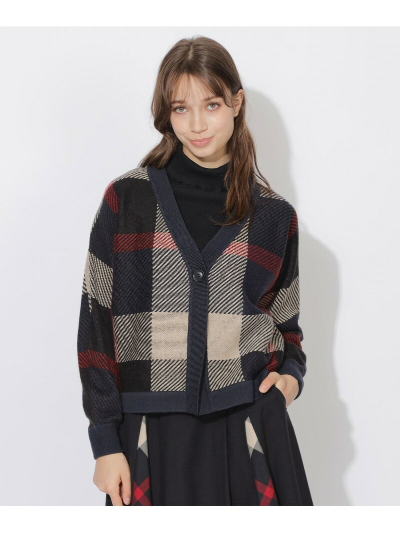 クレストブリッジビッグチェックカーディガン CB CRESTBRIDGE ブルーレーベル / ブラックレーベル・クレストブリッジ トップス ニット ネイビー グリーン【送料無料】[Rakuten Fashion]