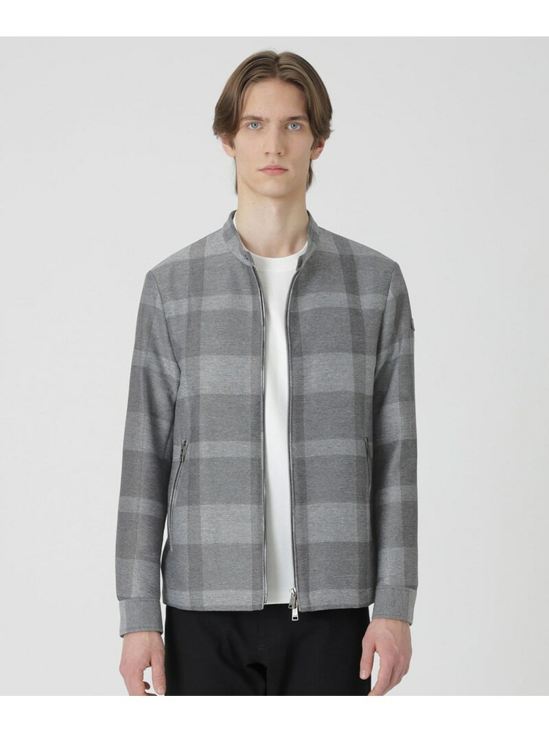 シャドーチェックカラミライダースブルゾン BLACK LABEL CRESTBRIDGE ブルーレーベル / ブラックレーベル・クレストブリッジ ジャケット・アウター ブルゾン・ジャンパー グレー ブルー【送料無料】[Rakuten Fashion]