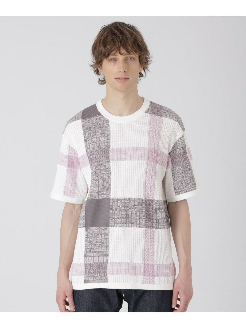テクスチャーミックスクレストブリッジチェックニットTシャツ BLACK LABEL CRESTBRIDGE ブルーレーベル / ブラックレーベル・クレストブリッジ トップス ニット ホワイト ブラック ベージュ