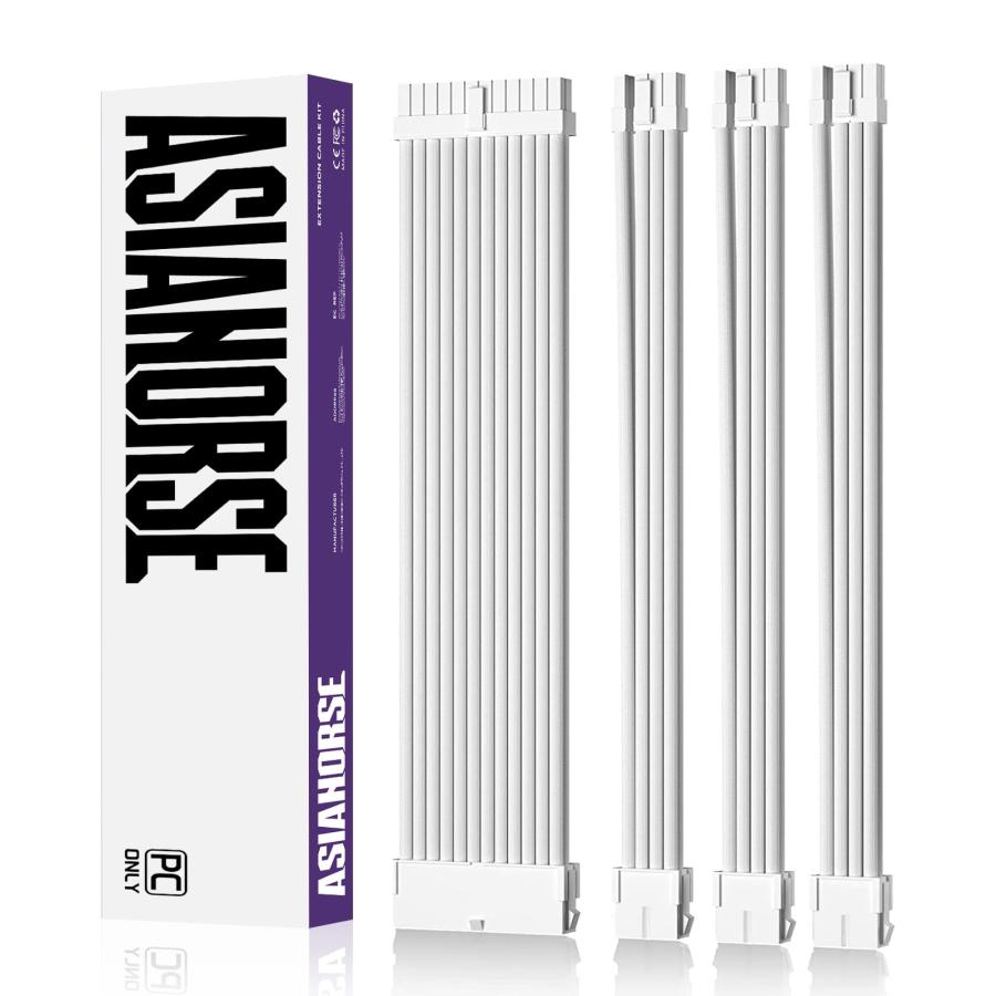 AsiaHorse PC用スリーブケーブル GPU/CPU用PC電源 延長ケーブル 白雪姫 [18AWG高性能銅コア] 4本 ＆amp..