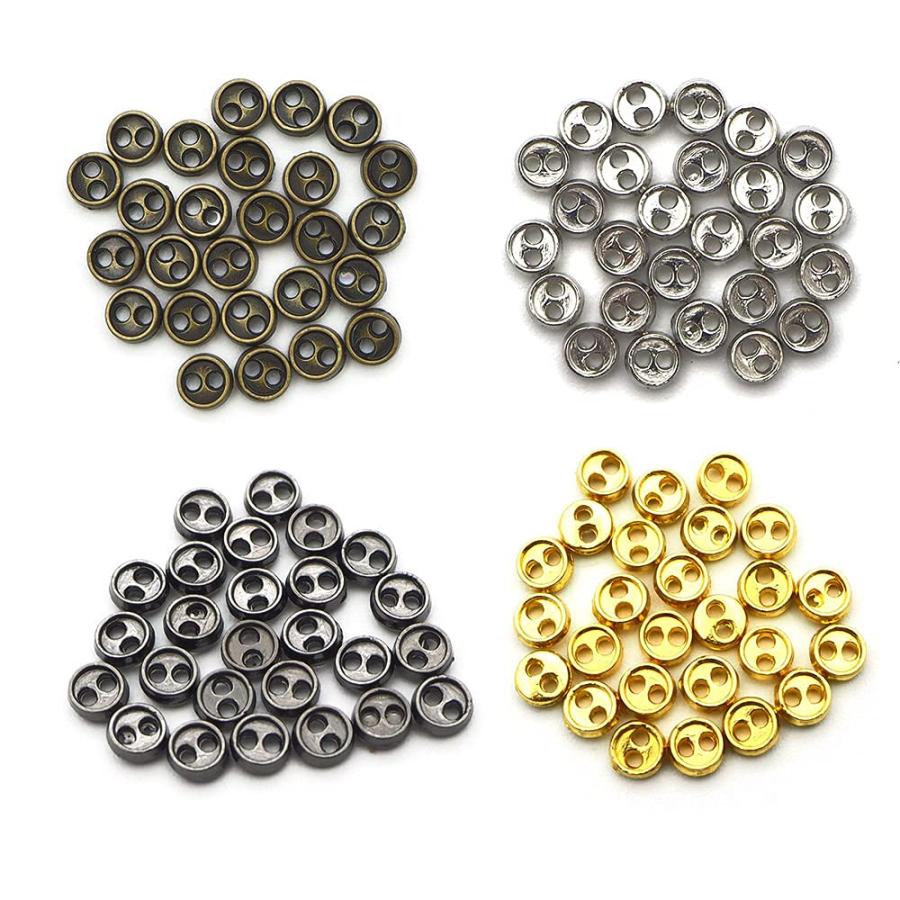 sempiterno 10個 (4色混合) ミニチュア 極小メタル ボタン 金属製ミニボタン2つ穴 5mm 手縫い人形服の飾りボタン DIY補助材料
