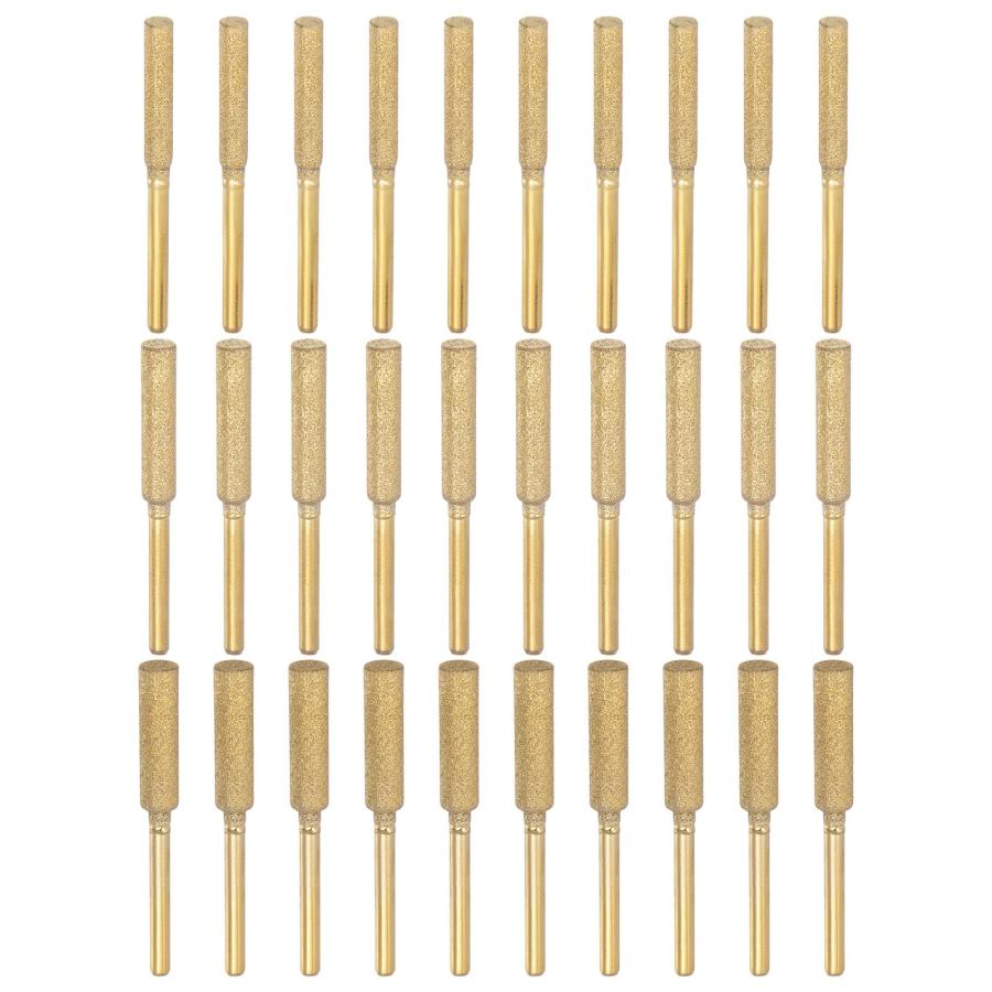 PATIKIL 30個のダイヤモンドチェーンソー研ぎ石3サイズ 高硬度研ぎ石 ポリッシング チェーンソー研ぎキット 研削ファイルツール 金色(4mm