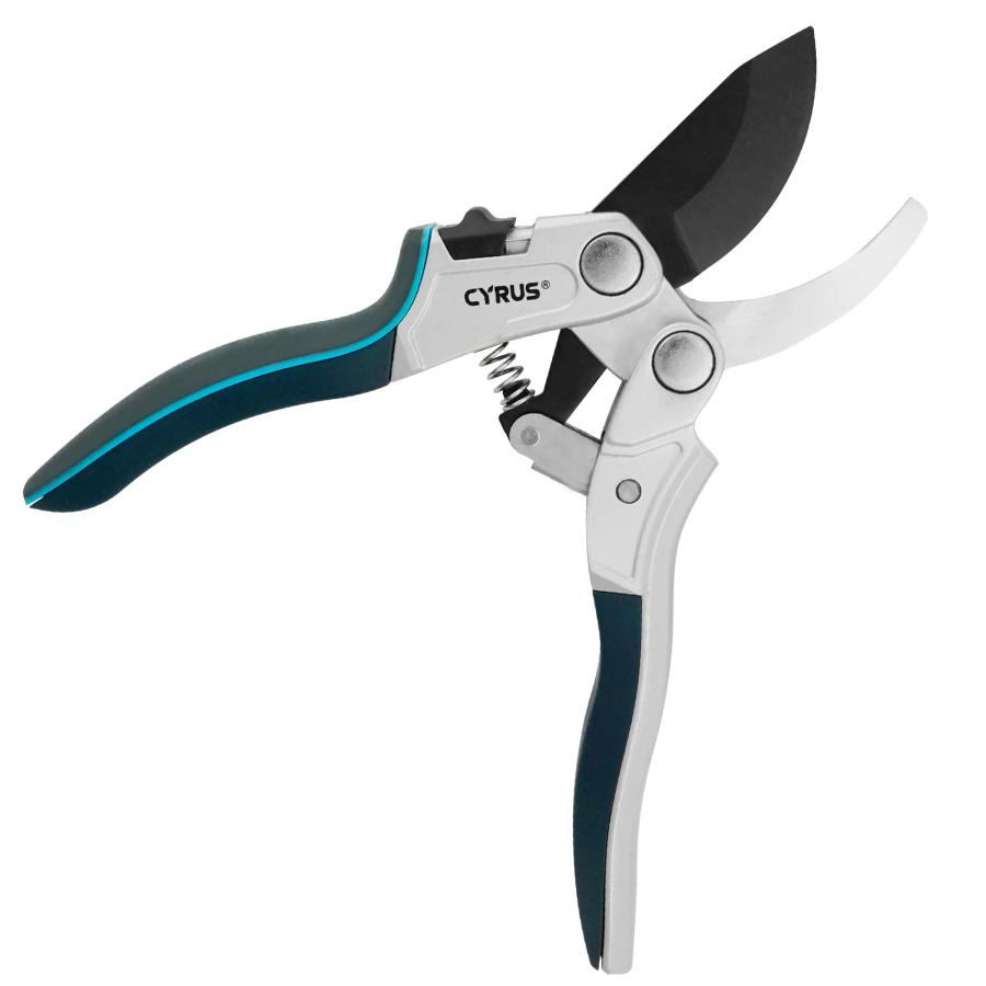 CYRUS 剪定鋏 直径22mm バイパス式 ラチェット式 アルミハンドル 剪定ばさみ ガーデニング 庭木 205mm 01005