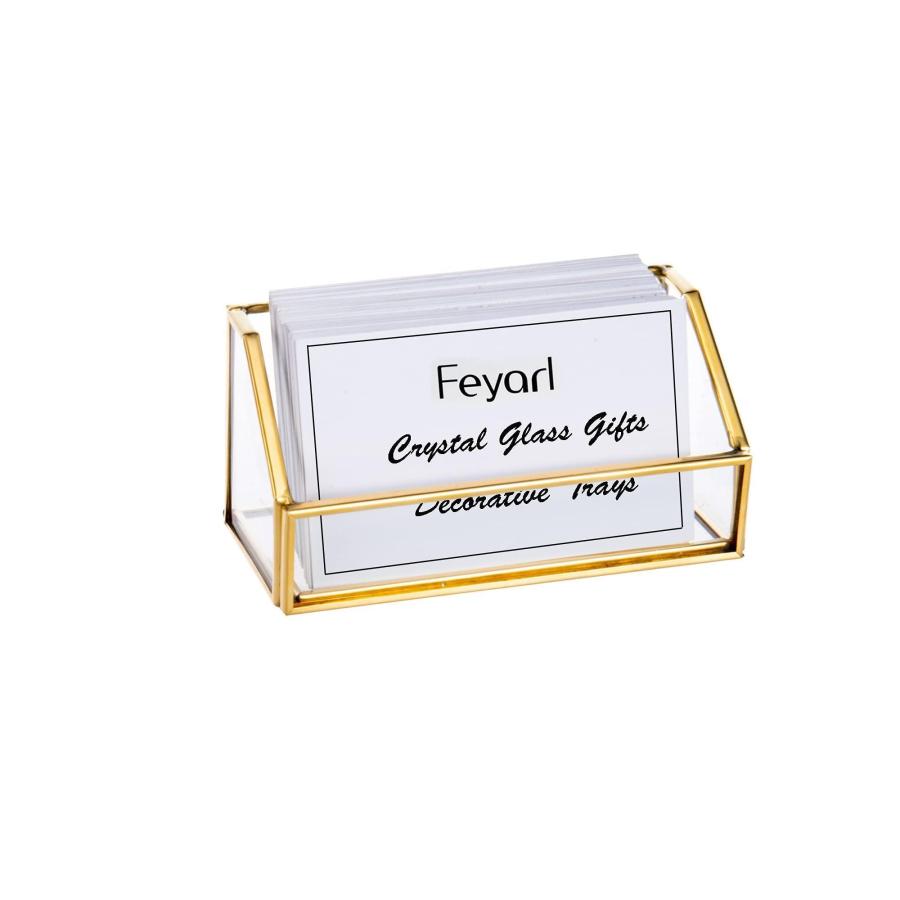 乐天商城 - Feyarl 名刺スタンド 名刺立て カード立て ガラス カードケース オフィス 名刺収納 真鍮 事務用品 台形 ゴールド