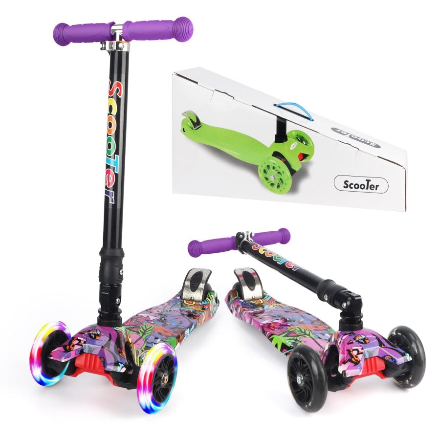 LittleSo キックスクーター 三輪車 キックボード 子供用 4段階高さ調整 光るホイール LEDタイヤ 持ち運..