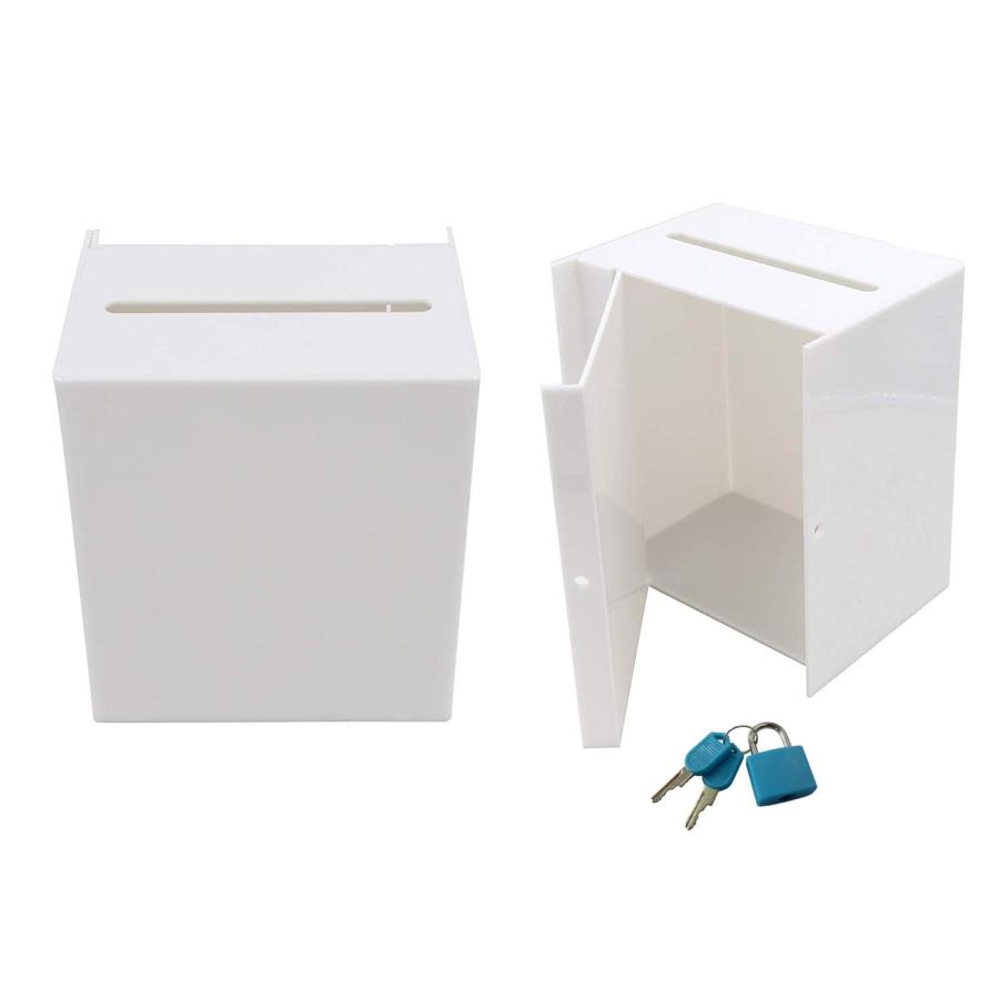 乐天商城 - Aoakua アクリル 鍵付き アンケートボックス 貯金箱 募金箱 チャリティーBOX W16cm ホワイト