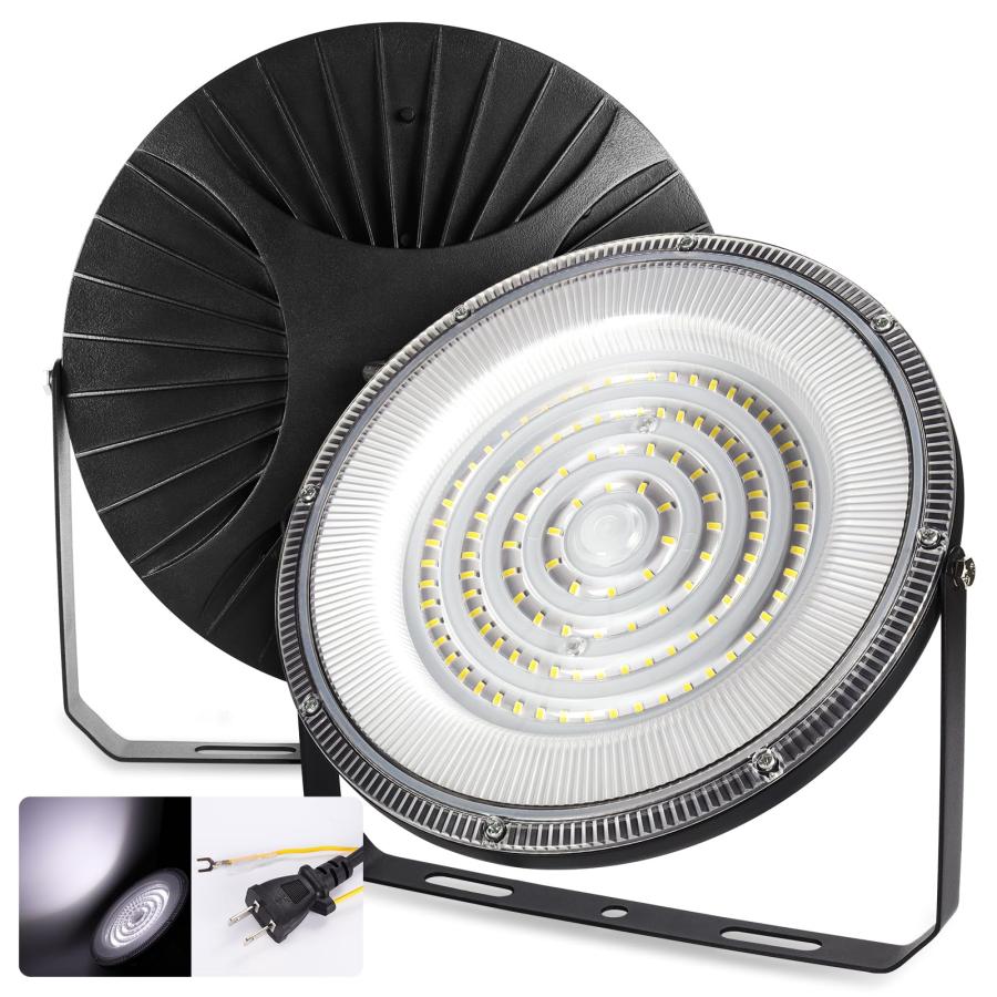 乐天商城 - OKALUMI LEDハイベイライト UFO型 LED投光器 高天井灯 200W [1.8M配線プラグ付] 100-277V 5000K昼白色 28
