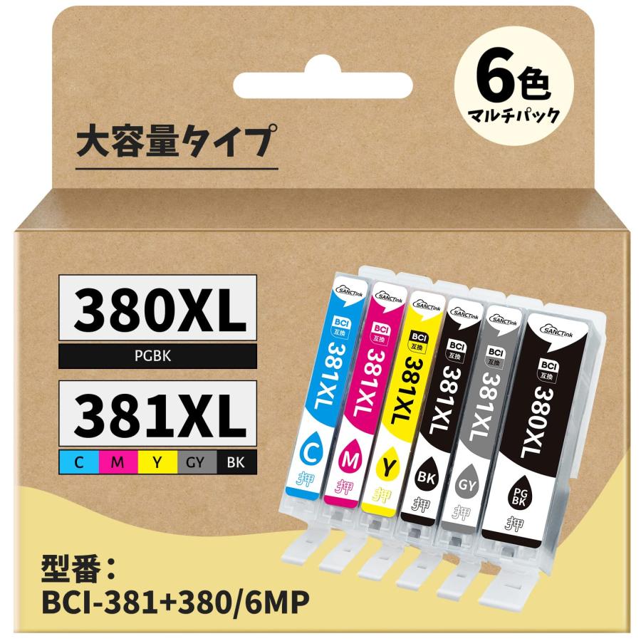 乐天商城 - 【SANCTink】Canon対応 381 380 インク キャノン用 BCI-381XL BCI-380XL 6MP 6色セット大容量 対応機種：