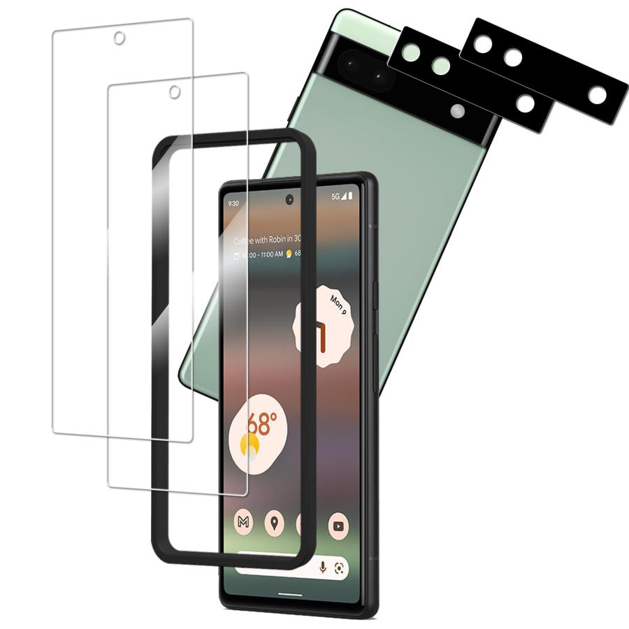 【指紋認証対応 2+2枚セット】ガイド枠付き KPNS 日本素材製 強化ガラス Google Pixel 6a 用 ガラスフ..