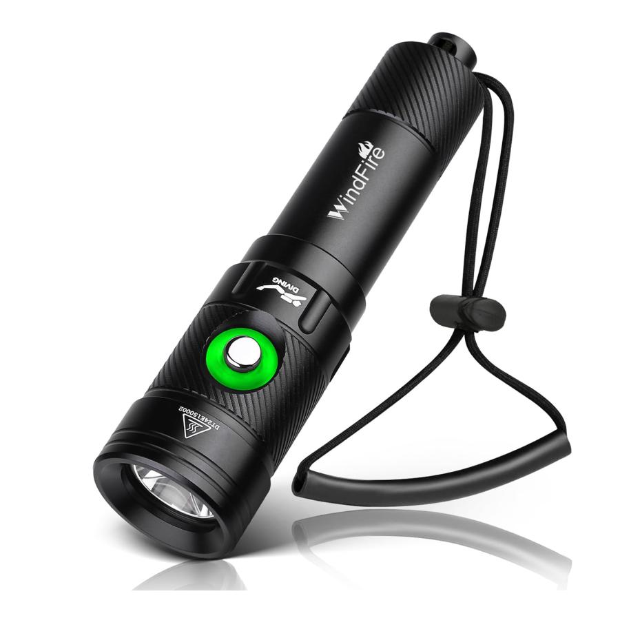 WINDFIREダイビングライト 6000ルーメン 水中ライト 水中懐中電灯 IPX8防水 ダイビング 懐中電灯 4種類の照明モード 電源インジケー