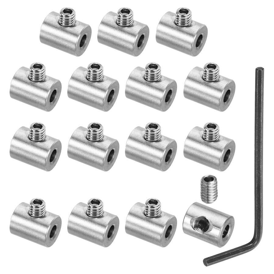 PATIKIL 5mmホールワイヤーロープクリップセット 15セット304ステンレススチールシングルホールロックケーブルクランプクリップ M5六角ス