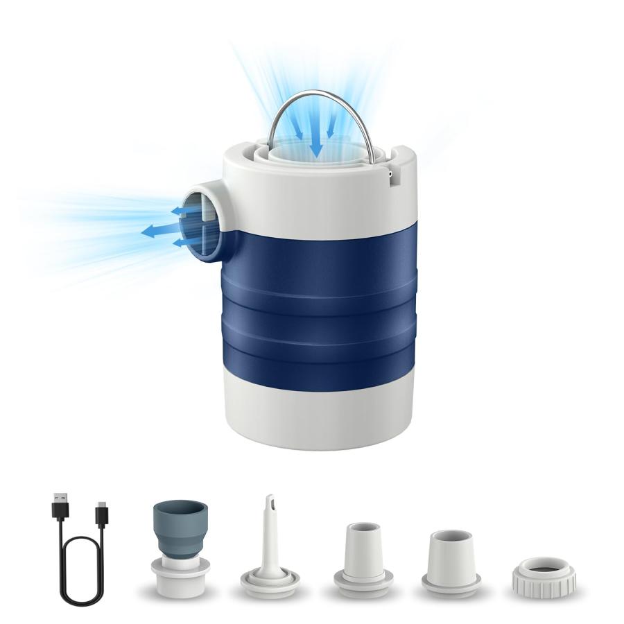 innhom エアーポンプ 電動 空気入れ 3.6Kpa 1400mAh キャンプランタン付き USB充電式 空気抜き 携帯式 電動ポンプ うきわ