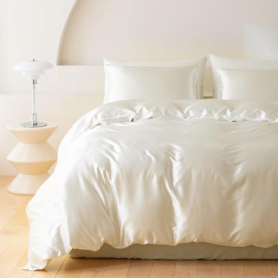 布団カバー セット 涼感 おしゃれ ツルツル ボックスシーツ 冷感 夏用 シルクみたい サテン ツヤ 光沢 シングル レーヨン 柔らか 可愛い 布団