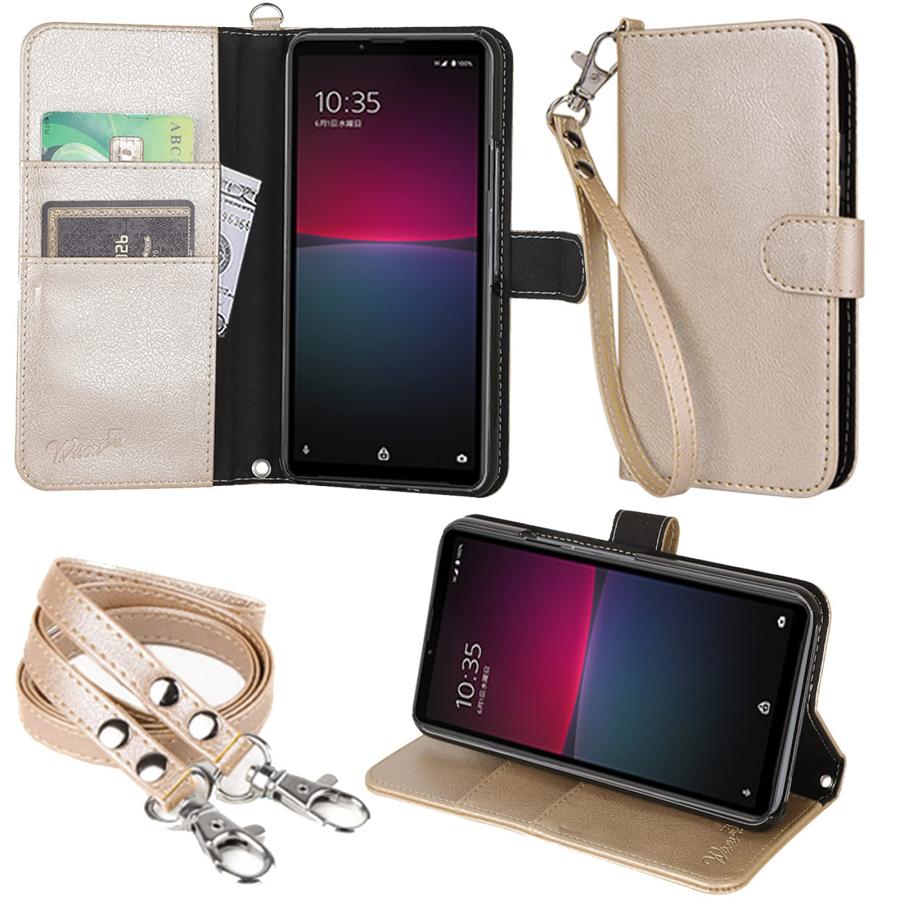 wisers Xperia 10 IV ケース 手帳型 SO-52C SOG07 A202SO スマホケース (ゴールド) 牛革PUレザー (カード