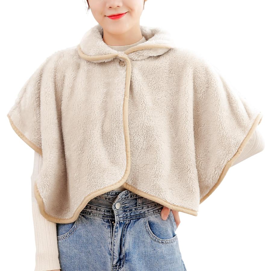 乐天商城 - 肩当て 肩掛け ひざ掛け ブランケット 着る毛布 前開き ボア 裏起毛 シープタッチ 吸湿発熱 あったか 極暖 防寒対策 防風 節電 軽量 顔まです