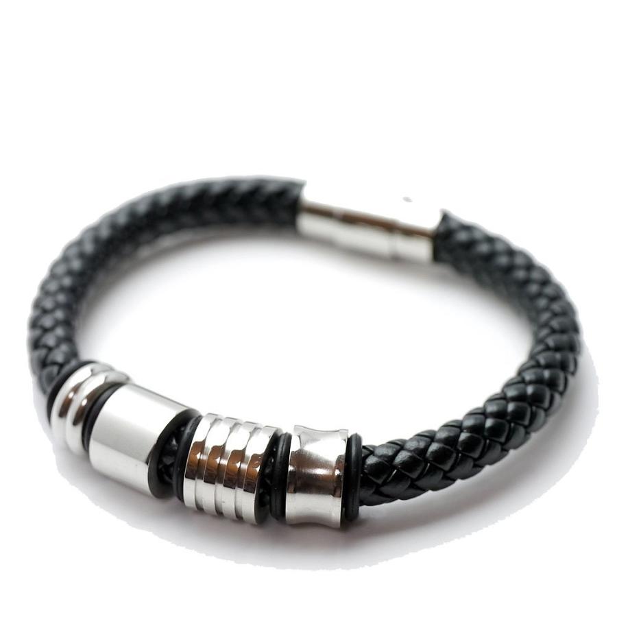 [シルバーワン] bi レザーブレスレット ステンレス メンズ ブラック