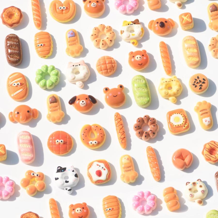 デコパーツ パンとドーナツ 食べ物 50個セット アクセサリー ミックス 樹脂製 ヘアピンパーツ 福袋 飾り物 携帯ケース装飾 DIY 飾り物 子供