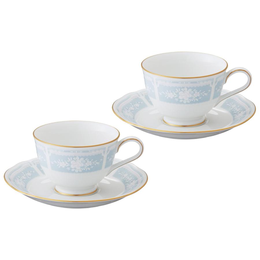 Noritake ノリタケ カップ ＆amp; ソーサー ( ペアセット ) ( コーヒー ティー 兼用) 220cc レースウッドゴールド 2客 ブルー