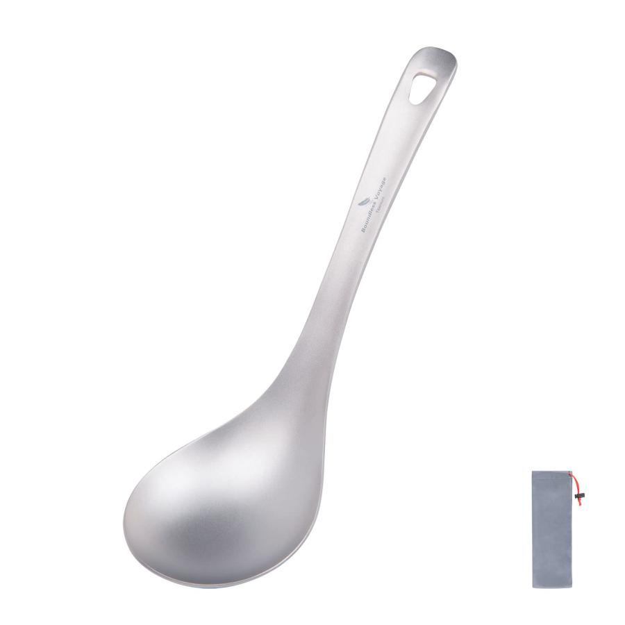 Boundless Voyage チタン スプーン 食器 21.5cm長 浅め 調理器具 軽量 錆びない 割れない つや消し仕上げ 収納バッグ付き