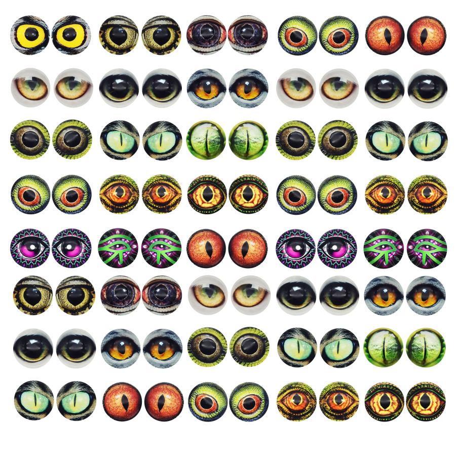 8mm 100個 フクロウ 蛇 トカゲ 動物 目 ガラス カボション 粘土 人形 製作 彫刻 小道具 クラフト DIY ..