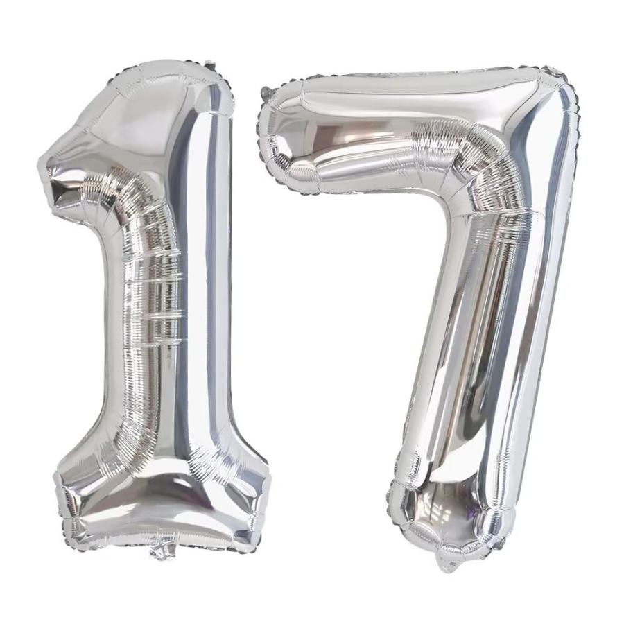 Vthoviwa 32インチ バルーンアルミ17 / 71 ヘリウム風船 数字バルーン17 / 71銀 0123456789,10-19,20-29