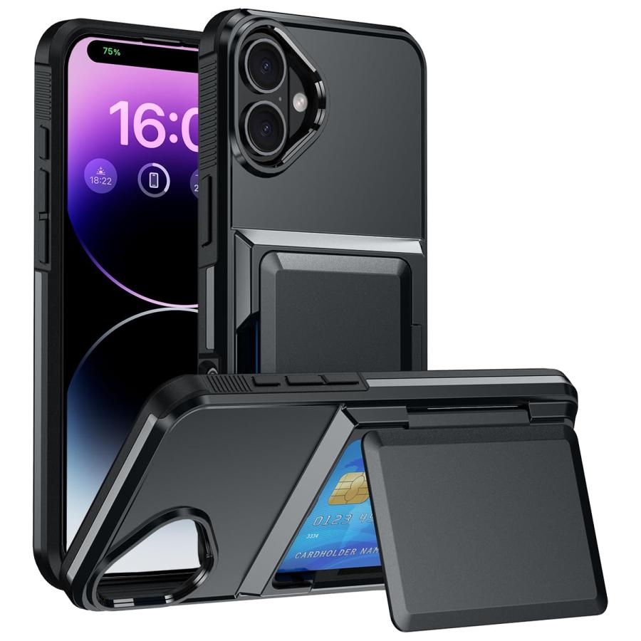 乐天商城 - KeKeYou iPhone 16 用 ケース カード収納 3枚ICカード収納 背面耐衝撃構造 米軍MIL規格 耐衝撃 全面保護 2層構造 擦り傷防