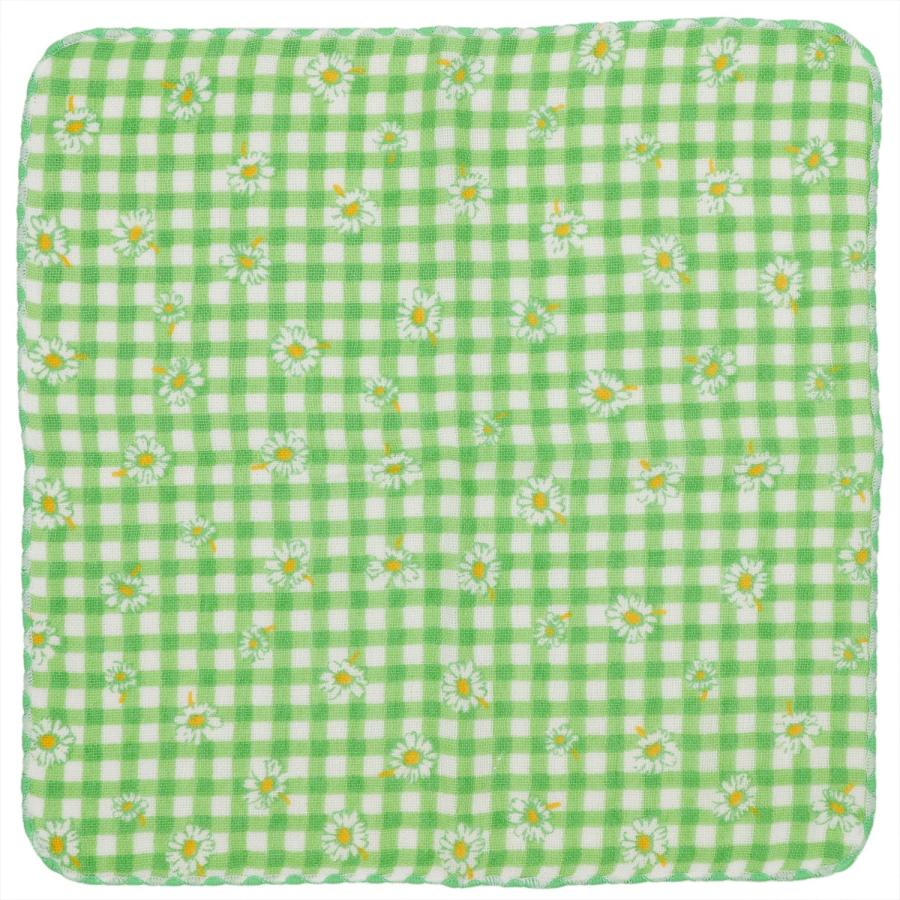 乐天商城 - コージカンパニー ハンカチ レディース 緑 25cm ガーゼパイルハンカチ チェックマーガレット 花柄 501512