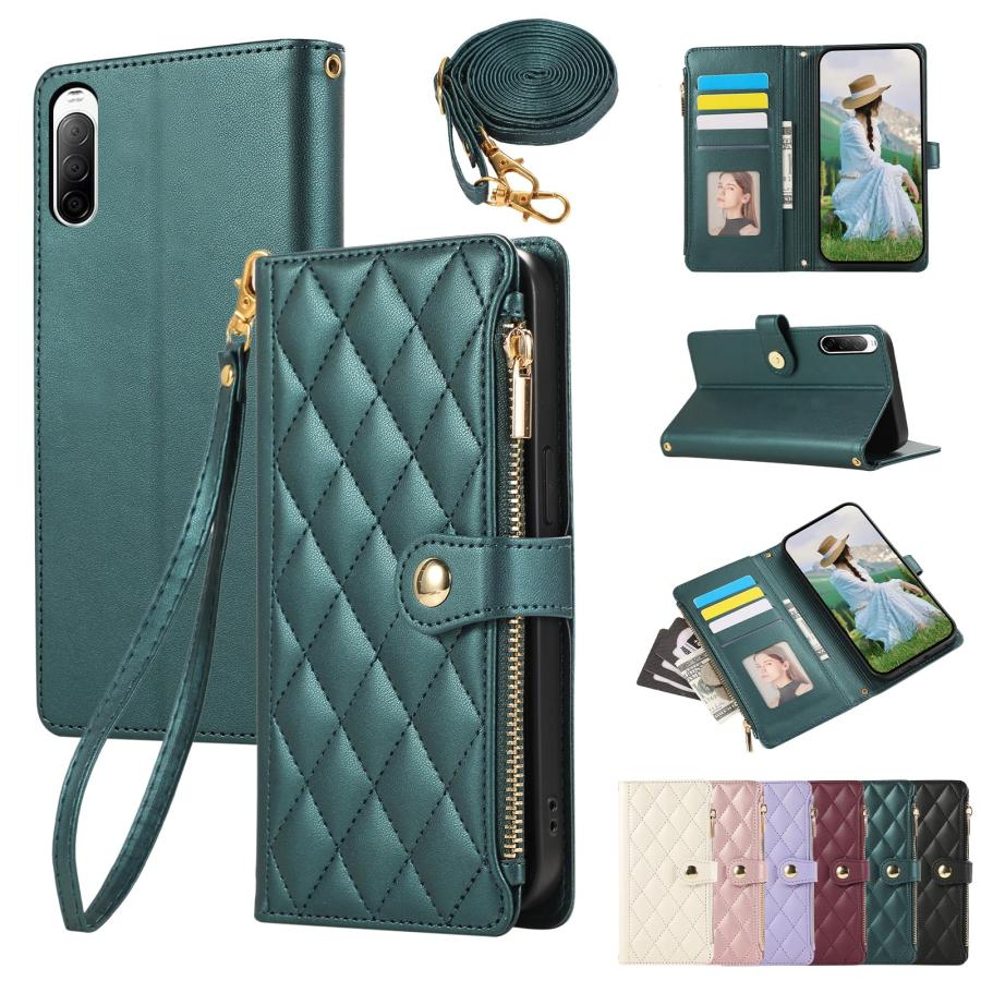 乐天商城 - Xperia 10 II ケース手帳型 Xperia So-41A ケース ショルダー 携帯ケースエクスペリアSO41Aカバー ひし形柄 人気 女性