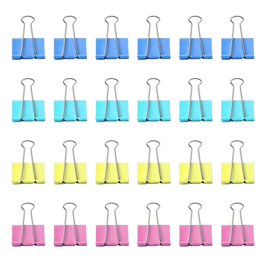 LOVEQ ダブルクリップ 32mm*24個、各種カラーペーパーバインダークリップ、ペーパークリップ、オフィス..