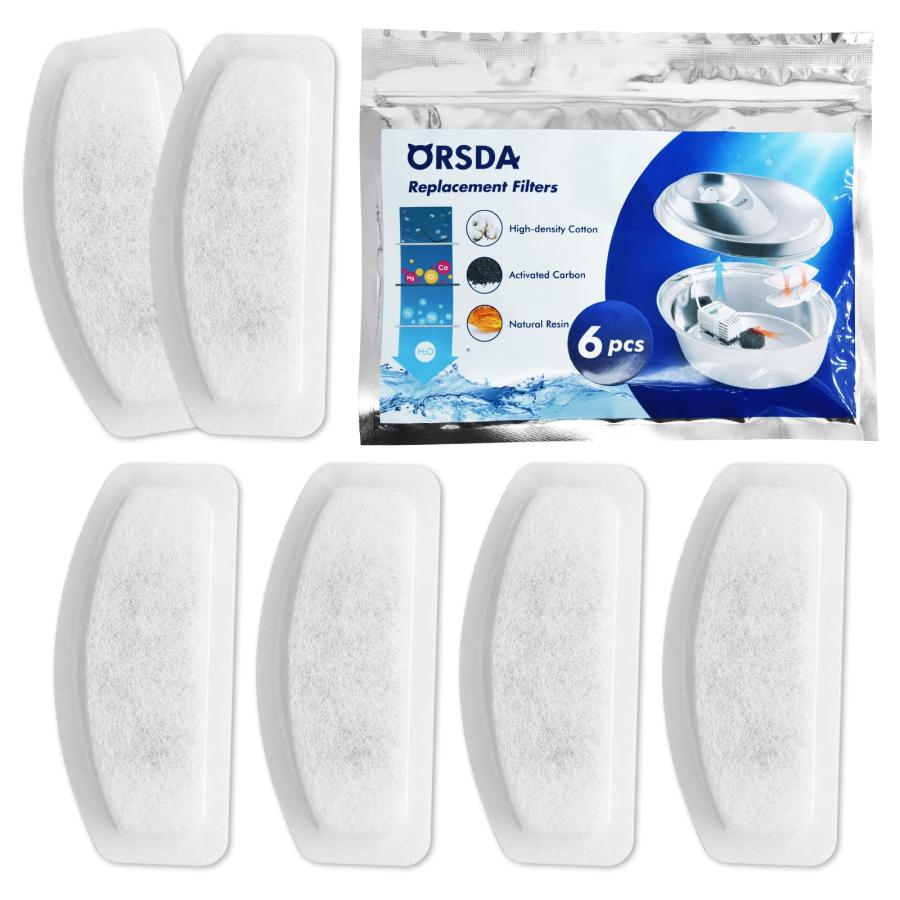 ORSDA ペット自動給水器 2L 専用交換用活性炭フィルター 6枚入 イオン交換樹脂 軟水化活性炭 安全 清潔 被毛濾過