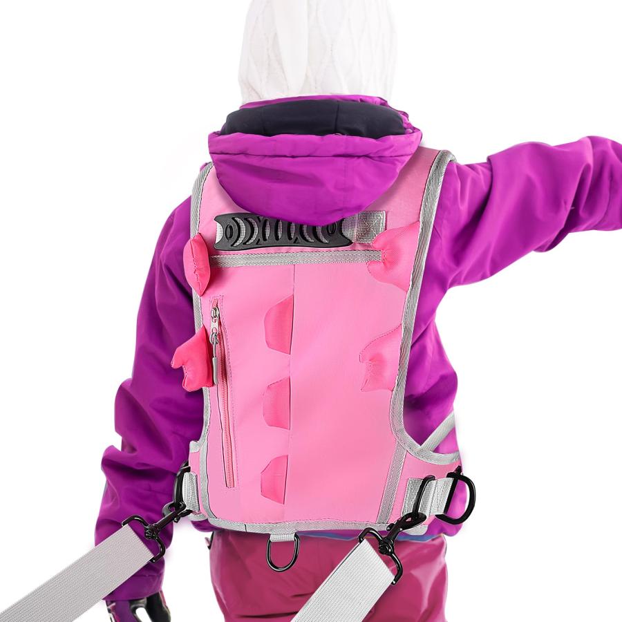 Hikeen キッズ用スキーハーネス スキー スノーボードハーネス 子供用 安全性 初心者 恐竜型 調整可能リーシュ メタルバックル付 （ピンク）