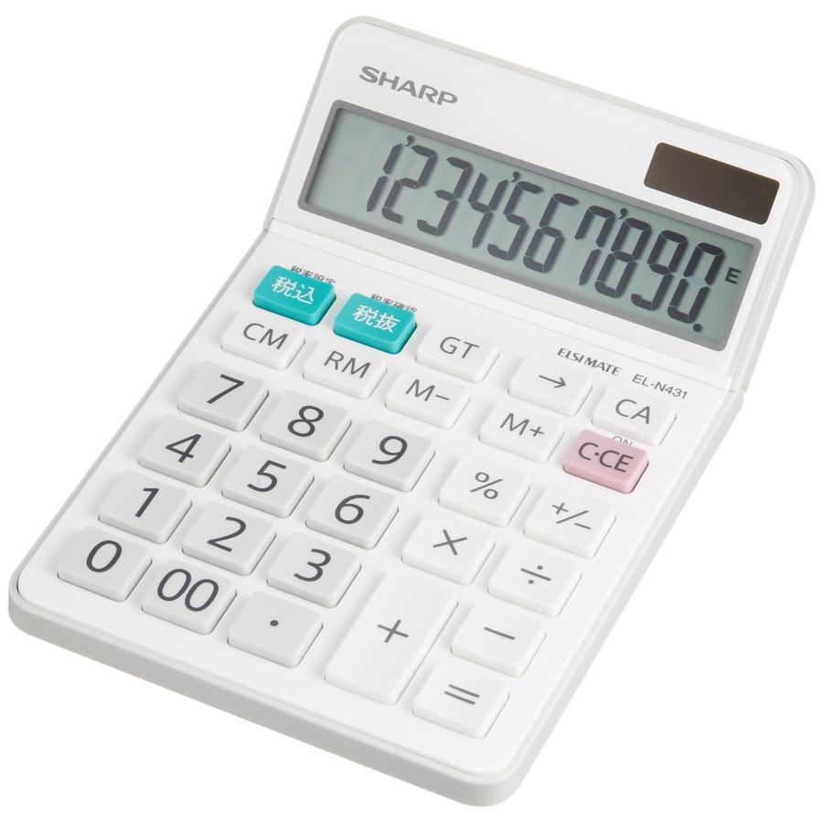 乐天商城 - シャープ(SHARP) 電卓 普通電卓ナイスサイズタイプ 10桁 EL-N431-X ホワイト