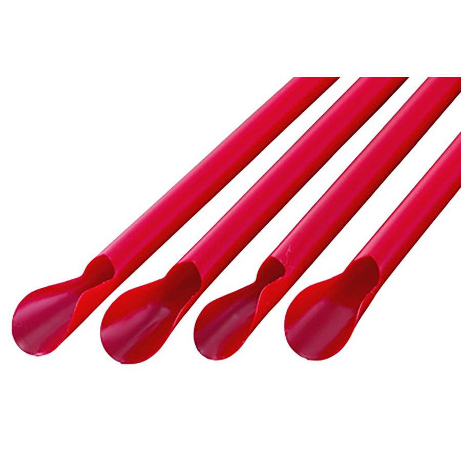 シバセ工業 916わらおストロー カキ氷用 スプーン 口径6mm×21cm 包装なし 500本入 赤 日本製