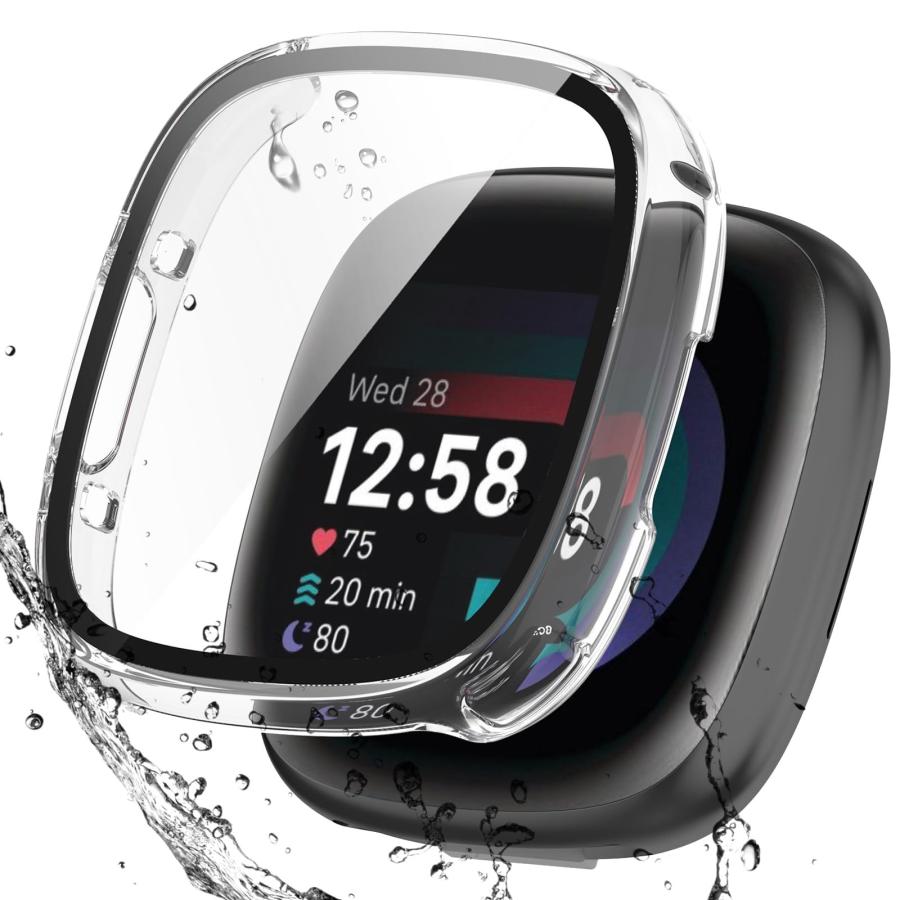 乐天商城 - BOOLINN For Fitbit sense2 カバー/Fitbit versa4 カバー 3D直角エッジ 超薄型 PC+ガラス素材 一体型 フ