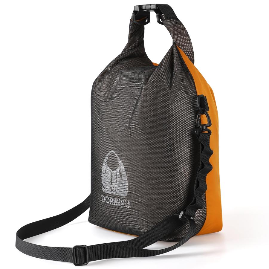 [DORIBIRU] 温泉バッグ ロールトップ 【3気室構造】 乾湿分離 軽量 撥水 10L・16L 大容量 折り畳み ショルダーストラップ付き 旅