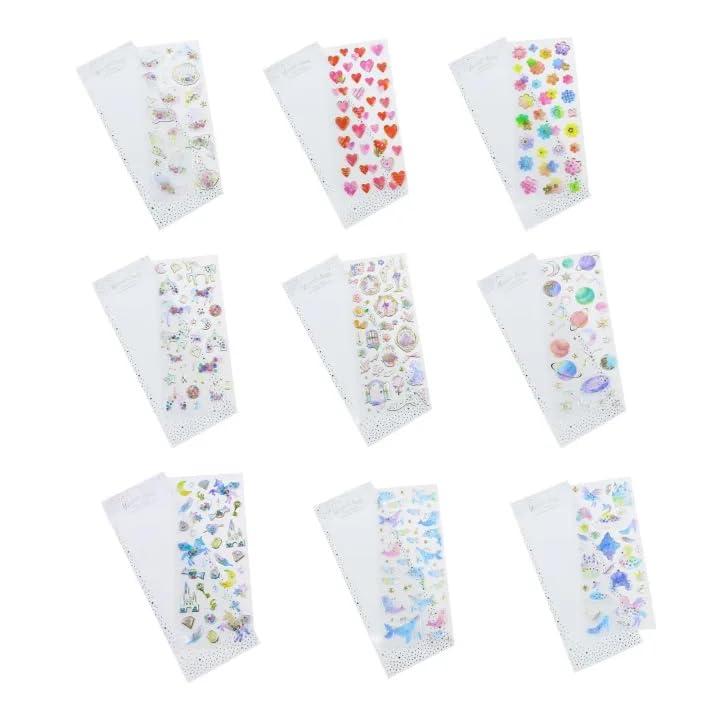 ADOFUN 3dシール 立体 ぷくぷく かわいい diy キラキラ 装飾用 大容量 9枚セット ごほうびシール手帳 スマホケース 水筒 アルバム飾