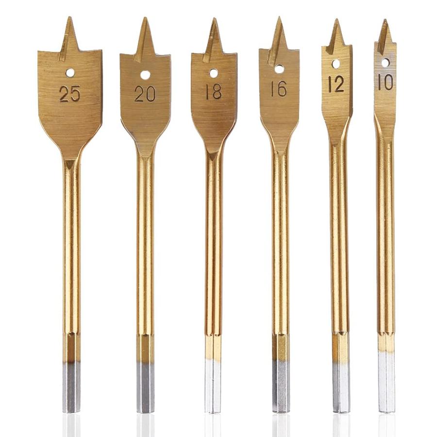 乐天商城 - Kigauru 6本 フラット ウッドドリルビット 木工用ドリル 炭素鋼 10mm/12mm/16mm/18mm/20mm/25mm 三点木工フラッ