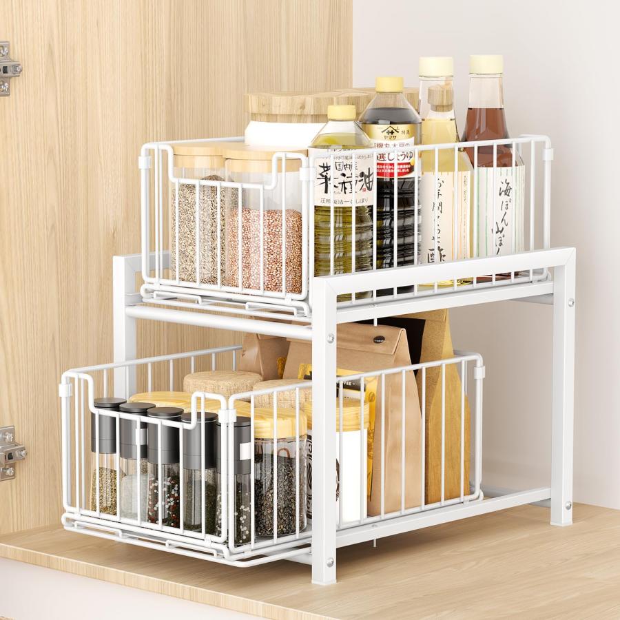 TKUIN シンク下ラック 収納 スライド 幅27×奥行37×高さ38.5cm 大容量 引き出し 2段 キッチン収納 洗面..