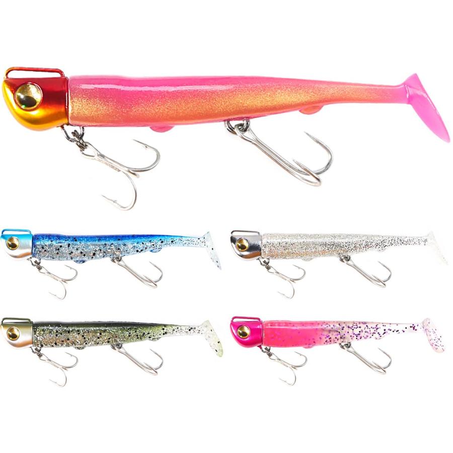 【KOKOルアー】シーバス ルアー ジグヘッド ワーム ヒラメー 25g 5色セット 予備シャッドワーム付け 青..