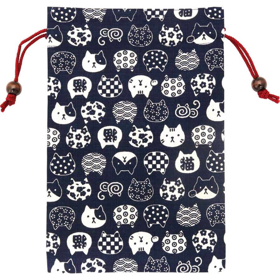 京佑 日本製 御朱印帳 巾着 袋 ケース 入れ ご朱印帳 にゃんこもん 猫 紺 18×26.5cm