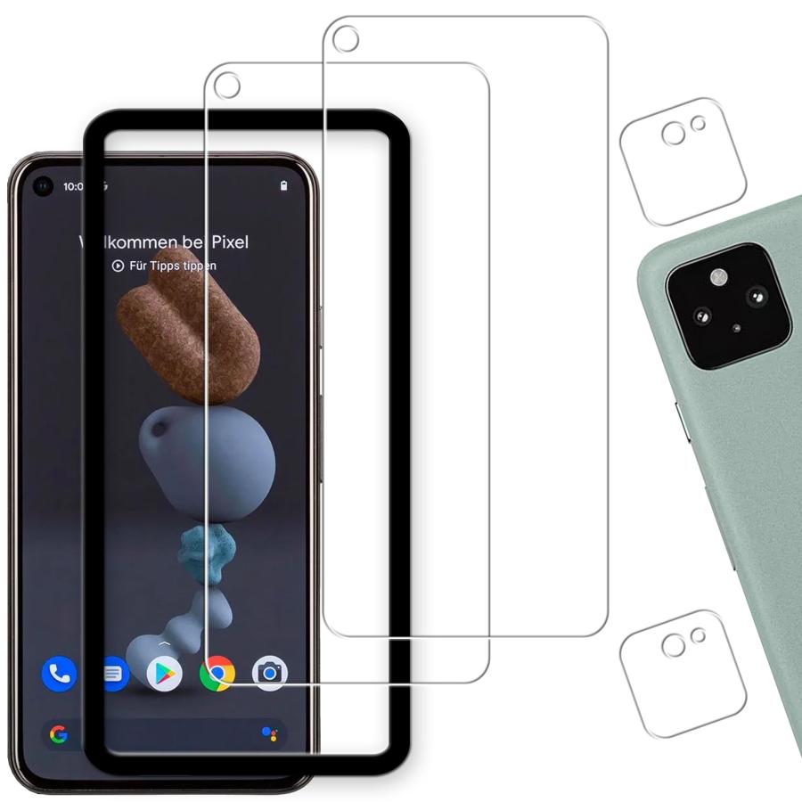 KPNS 【2+2枚セット】ガイド枠付き 日本素材製 強化ガラス Google Pixel 5 用 ガラスフィルム カメラフ..
