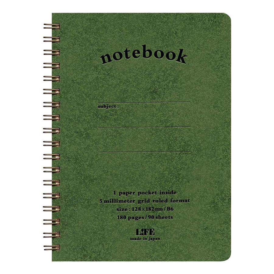 ライフ ノート ポケット付 方眼 緑 B6 N191B