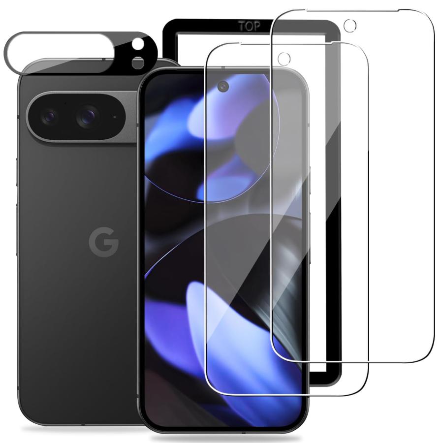 Google Pixel 9 Pro 用 ガラスフィルム (2枚)＋ カメラフィルム (1枚) 指紋認証対応 グーグルピクセル ..